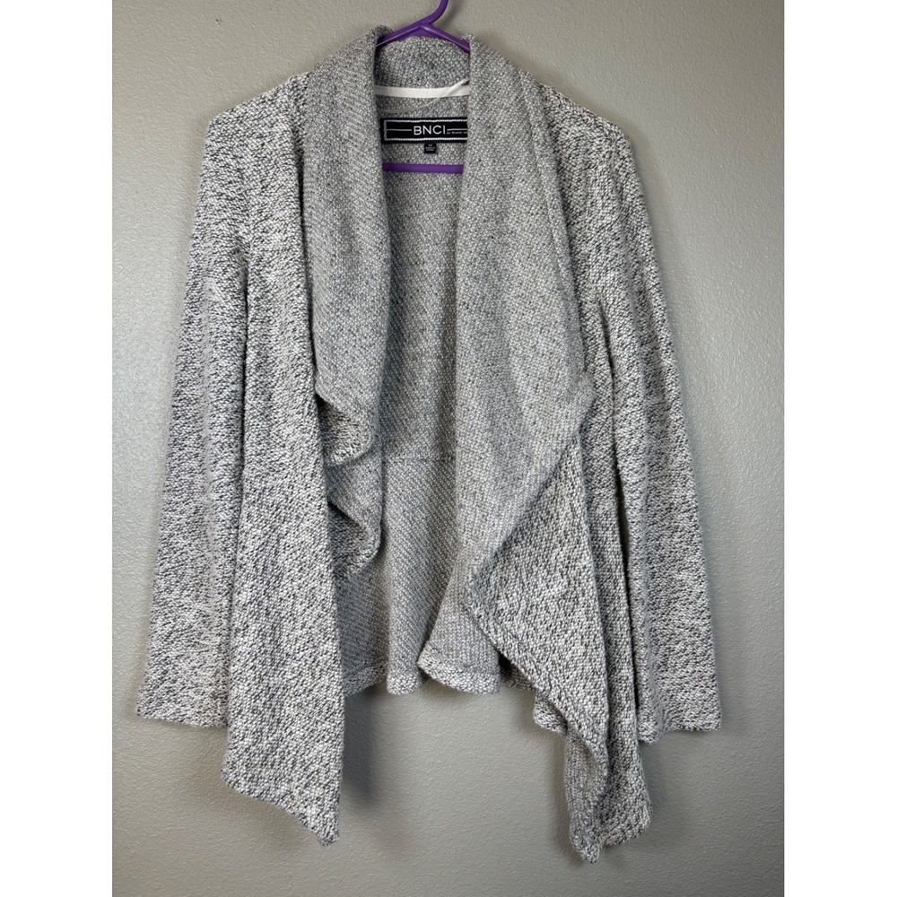 BNCI Blanc Noir Women's Drape Front Cardigan Sweater Gray Medium Open Front
